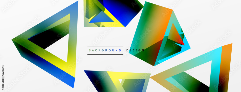 Triangle abstract background. 3d vector basic shape technology or business concept composition. Trendy techno business template for wallpaper, banner, background or landing Triangle abstract background. 3d vector basic shape technology or business concept composition. Trendy techno business template for wallpaper, banner, background or landing