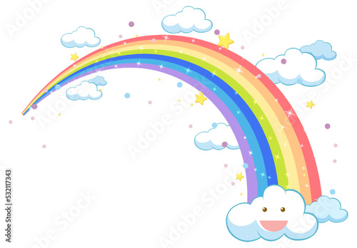 Colorful pastel rainbow with clouds