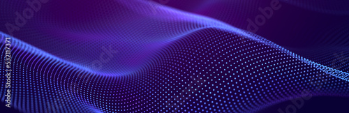 Particle stream. Purple background with many glowing particles. Information technology background. 3d rendering.