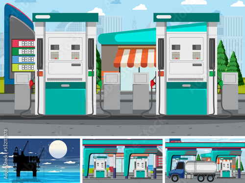 Four different petroleum industry scenes