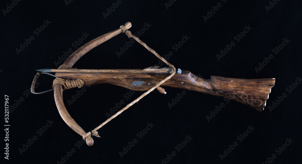 ancient crossbow isolated on black background ancient crossbow isolated on black background