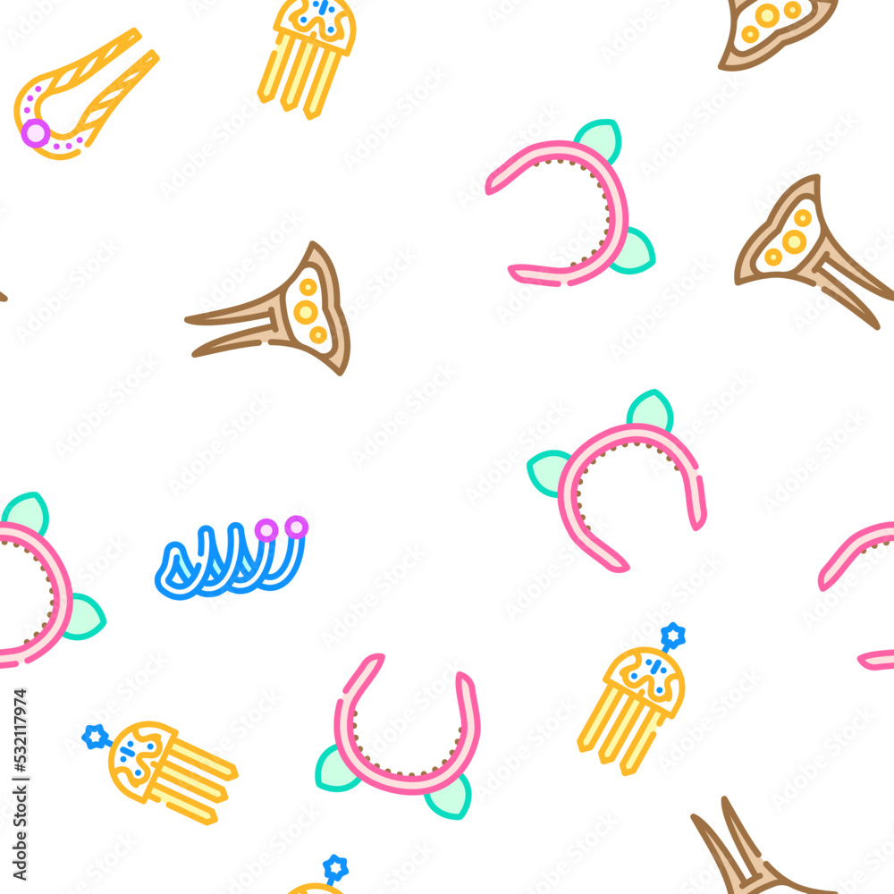 Hair Pin Decorative Accessory vector seamless pattern thin line illustration