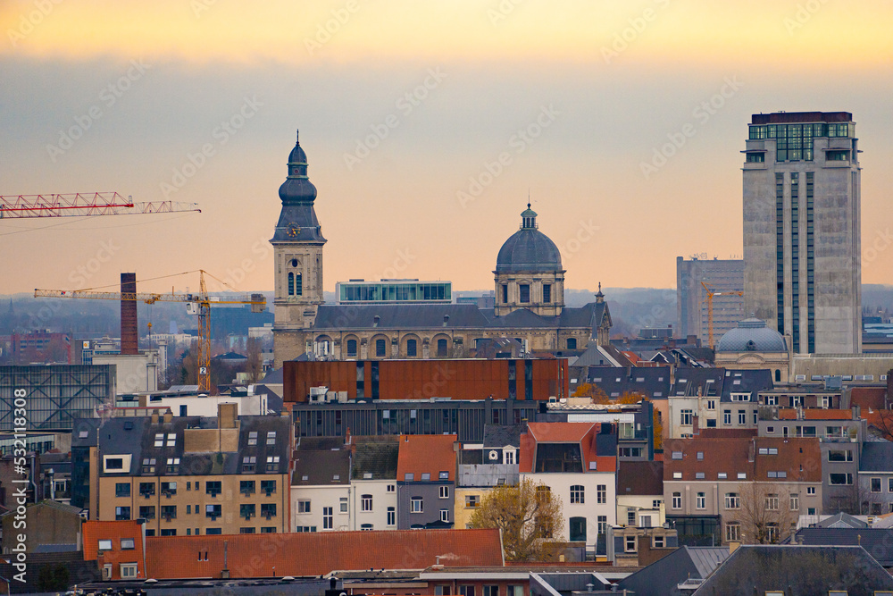 Nice view from observation desk of Het Belfort van Gent or Belfry  in Ghent during winter cloudy day : Ghent , Belgium : November 30 , 2019