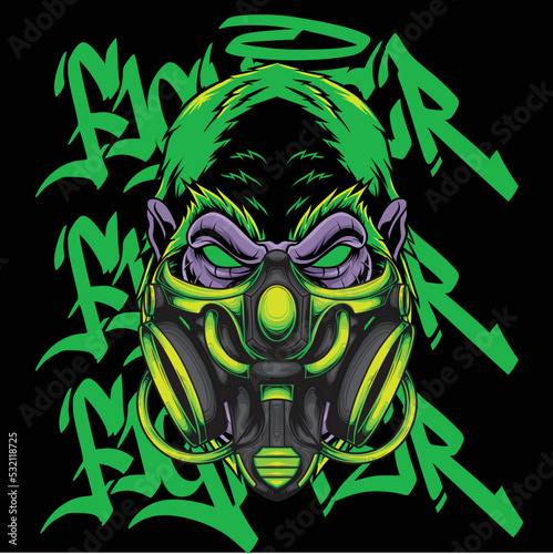 vector illustration of gorilla wearing a gas mask