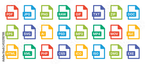 Set of file formats icons template. Vector symbol illustration.