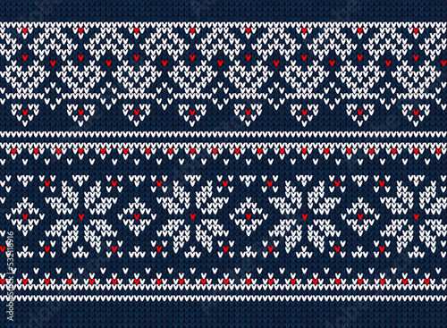 Ugly sweater Christmas party pattern. Knitted background seamless scandinavian knitting ornaments.