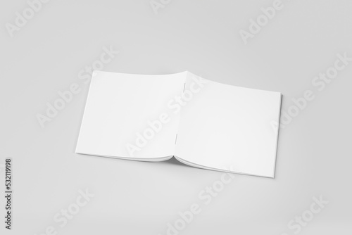 Blank square brochure magazine isolated on grey, with changeable background for mockup. 3d render