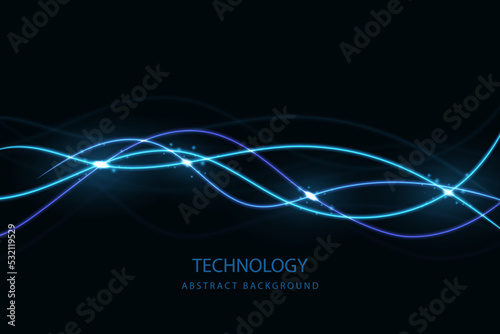 Vector neon glowing wave light effect. Cyber technology hitech blue background.