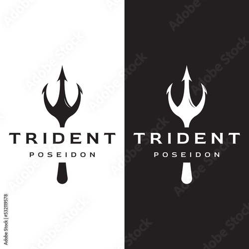 Simple vintage poseion trident spear template Logo design.