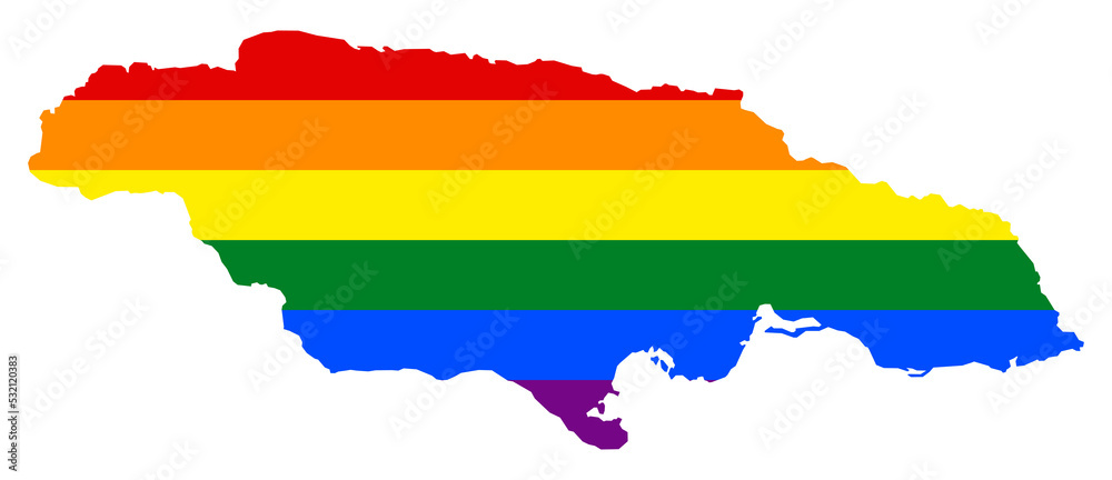 Jamaica map with pride rainbow LGBT flag colors Jamaica map with pride rainbow LGBT flag colors