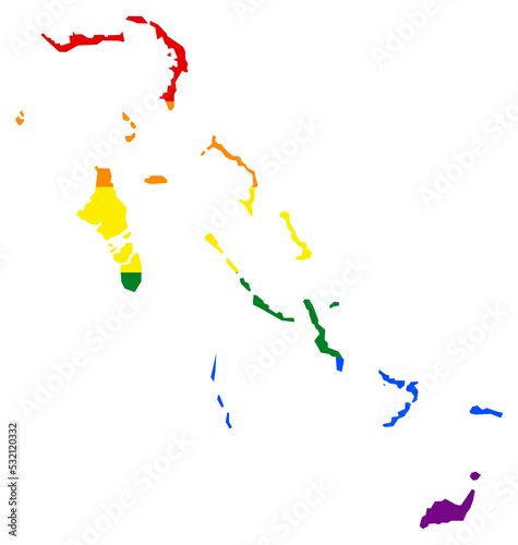 Bahamas map with pride rainbow LGBT flag colors