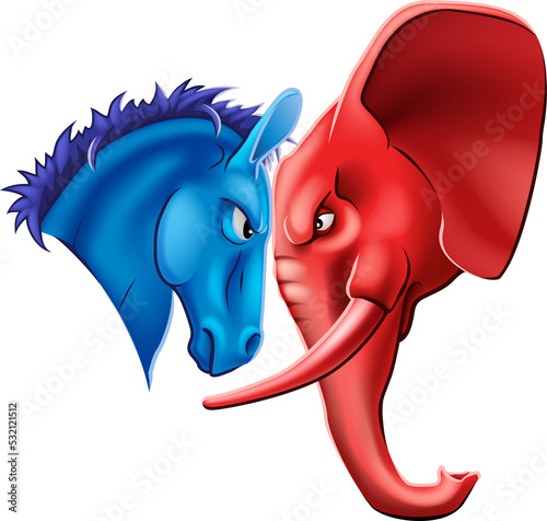 Elephant and donkey politics party debate fight election face off concept photo