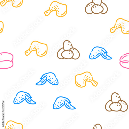 Chicken Carcass, Meat And Organs vector seamless pattern thin line illustration