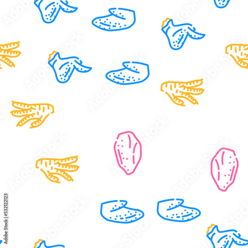 Chicken Carcass, Meat And Organs vector seamless pattern thin line illustration