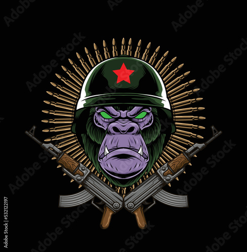 Vector illustration of gorilla wearing a soldier
 helmet