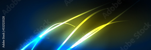 Blue neon glowing lines  magic energy space light concept  abstract background wallpaper design