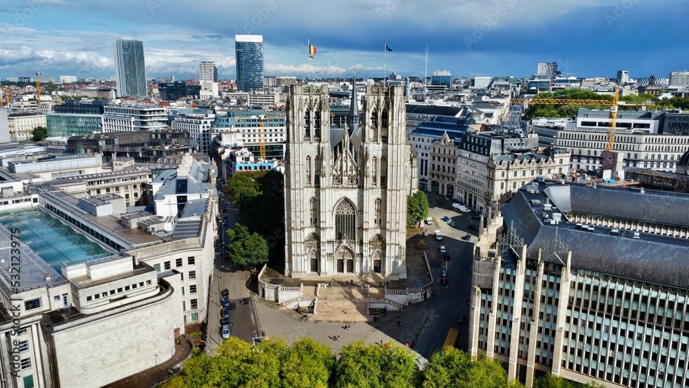drone photo St Michaeal and St Gudula Cathedral, St-Michiels en St-Goedelekathedraal Brussel brussels Belgium europe