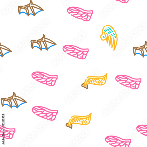 Wing Fly Animal, Bird And Insect vector seamless pattern thin line illustration