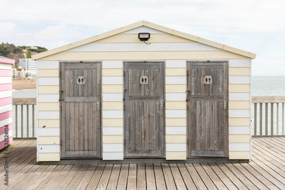 public toilets hastings pier, copy space public toilets hastings pier, copy space