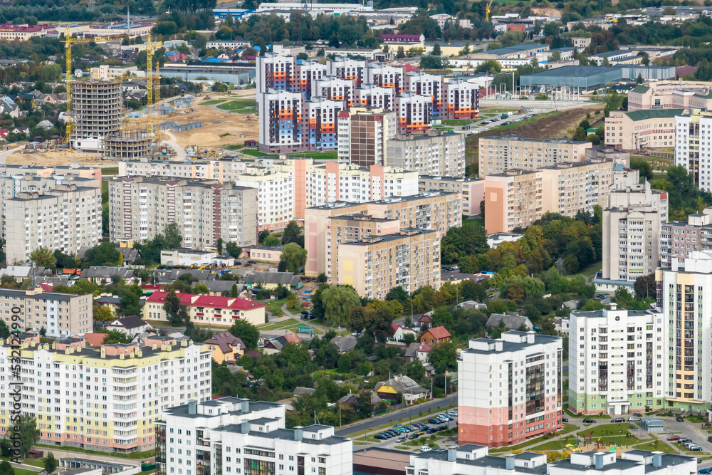 aerial panoramic view of the residential area of high-rise buildings