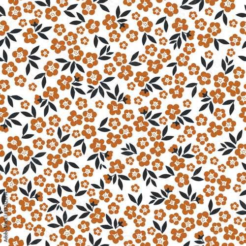 Simple vintage pattern. white flowers. purple leaves. lilac background. Fashionable print for textiles and wallpaper.