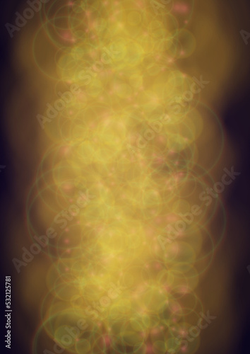 Vector Magical Gold Shine Background with Bokeh Blurred Glowing Circles on Black. Starlight Fog Texture. Glitter Holiday Print. Christmas and New Year Design. Bokeh Background.
