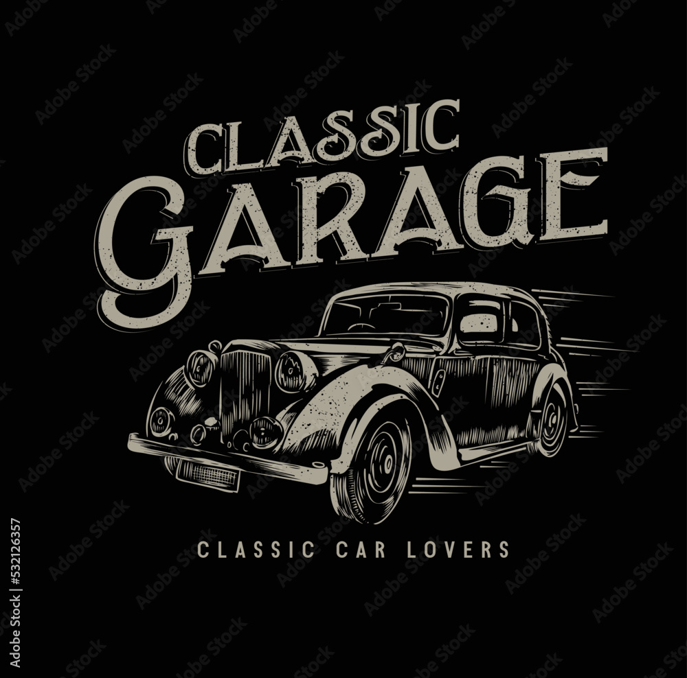 Fototapeta premium Vintage metal sign - Classic Garage - Vector EPS10. Grunge effects can be easily removed for a brand new, clean sign.