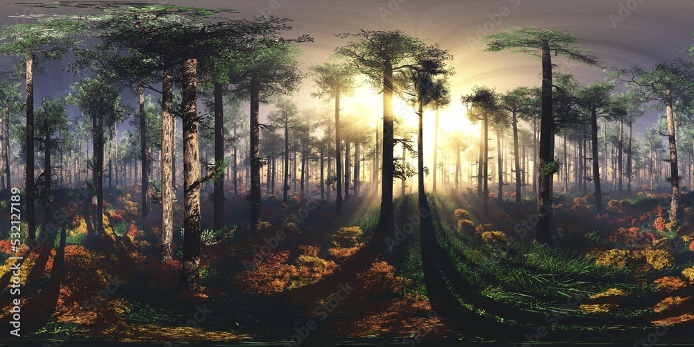 Obraz premium Panorama of the autumn landscape. HDRI, environment map , Round panorama, spherical panorama, equidistant projection, panorama 360, 3d rendering