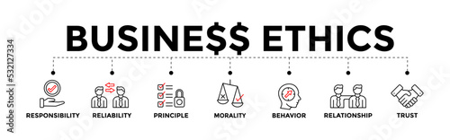Business ethics concept illustration. Business ethics banner with icons.