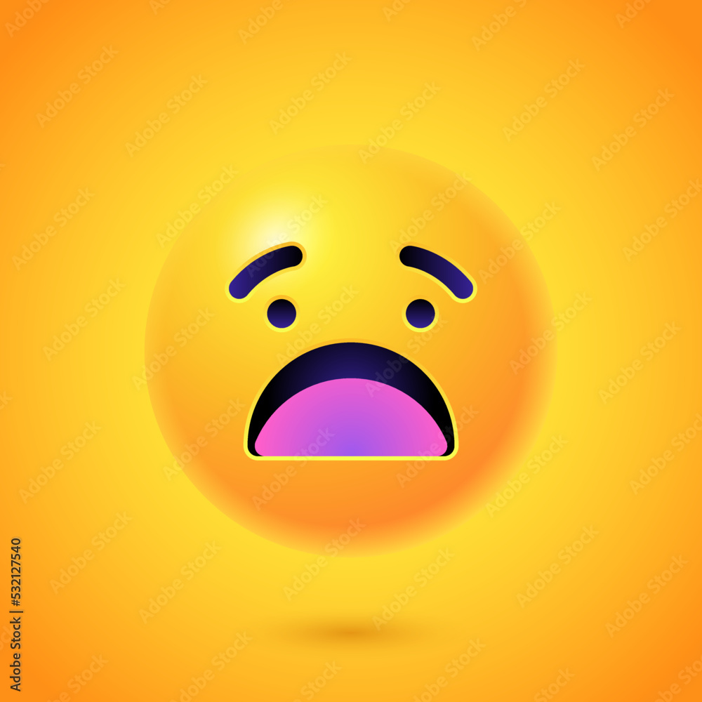 Round 3d Emoticon. Yellow Emoji face emoticon smile, digital smiley expression emotion feelings, chat cartoon emotes. Vector illustration icon on yellow background Round 3d Emoticon. Yellow Emoji face emoticon smile, digital smiley expression emotion feelings, chat cartoon emotes. Vector illustration icon on yellow background