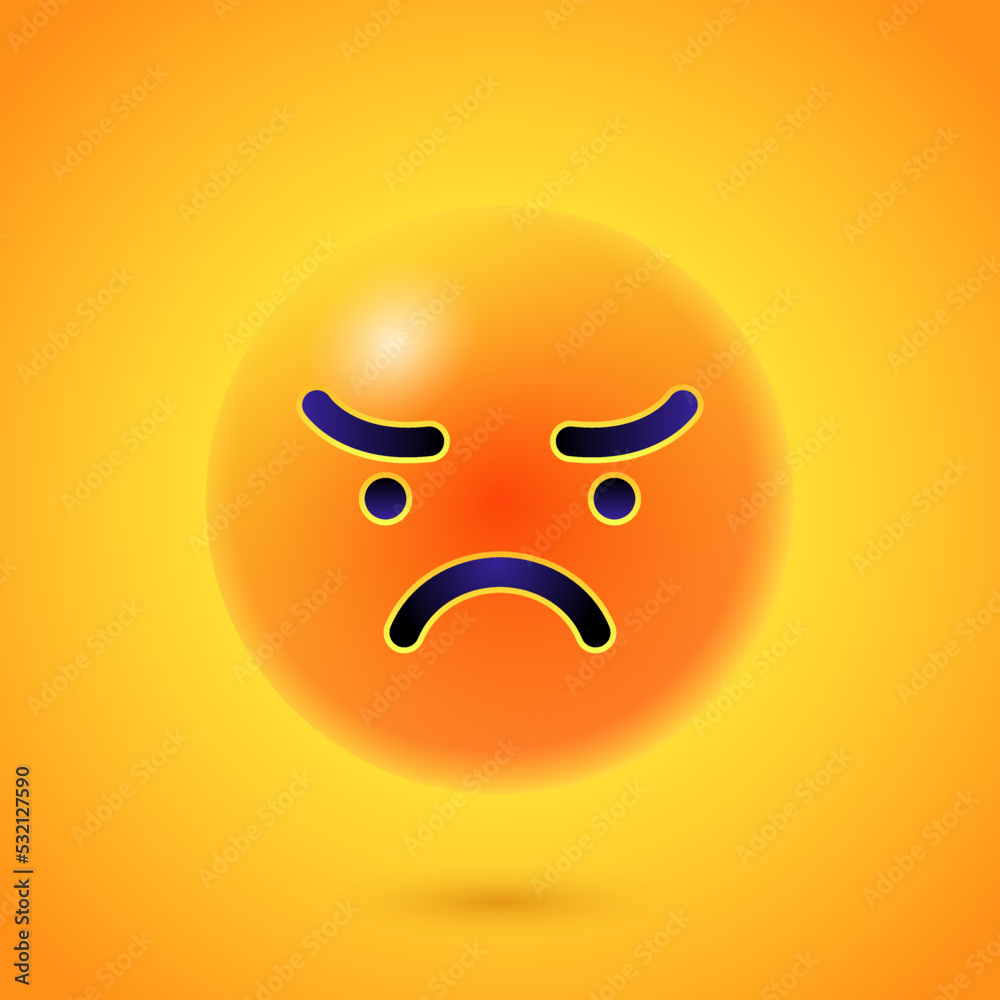 Round 3d Emoticon. Yellow Emoji face emoticon smile, digital smiley expression emotion feelings, chat cartoon emotes. Vector illustration icon on yellow background Round 3d Emoticon. Yellow Emoji face emoticon smile, digital smiley expression emotion feelings, chat cartoon emotes. Vector illustration icon on yellow background