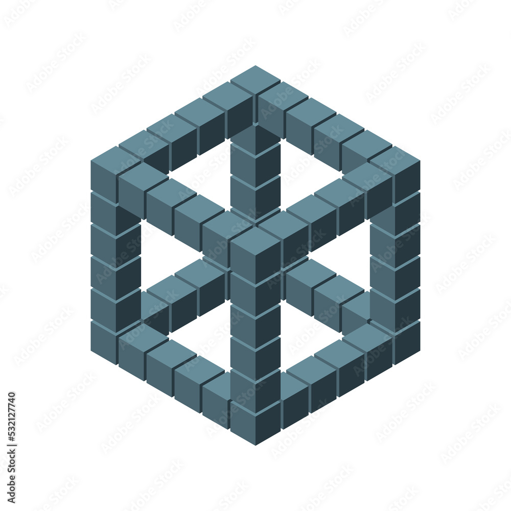 Wireframe cube from cubes. Isometric projection. Wireframe cube from cubes. Isometric projection.