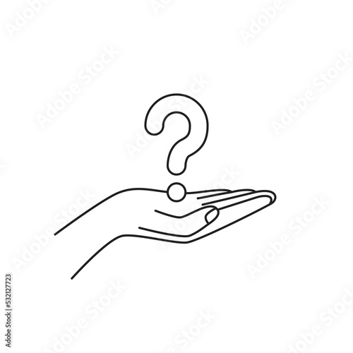 linear hand holding question mark like doubt icon