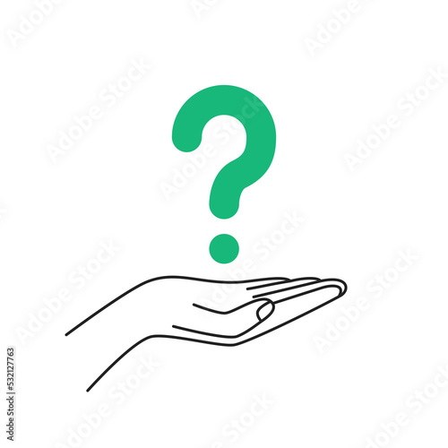 thin line hand holding green question mark like doubt