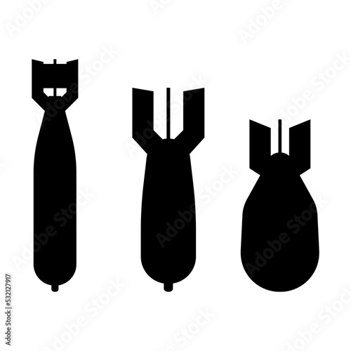 Air bomb icons set. Black vector illustration. Atomic or nuclear bomb icon