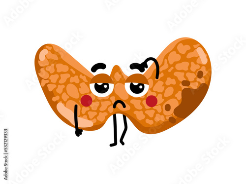 Human sick thyroid cartoon character. Body anatomy element, health medical sign, internal organ, human body physiology isolated on white background vector illustration.