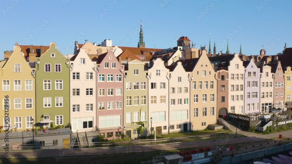 Colourful Buildings in Gdansk, Drone Reveals Church and Town Hall Tower Colourful Buildings in Gdansk, Drone Reveals Church and Town Hall Tower