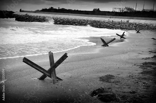 Odessa. Anti-tank structures on the Black Sea coast. photo