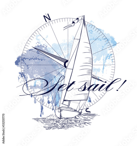 Nautical design. sketch sail graphic design. Can be used as t shirt printing design
