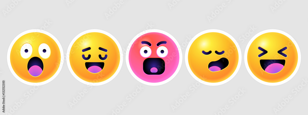 Round 3d emoticons set. Yellow Emoji faces emoticon smile, digital smiley expression emotion feelings, chat cartoon emotes. Vector illustration icons Round 3d emoticons set. Yellow Emoji faces emoticon smile, digital smiley expression emotion feelings, chat cartoon emotes. Vector illustration icons