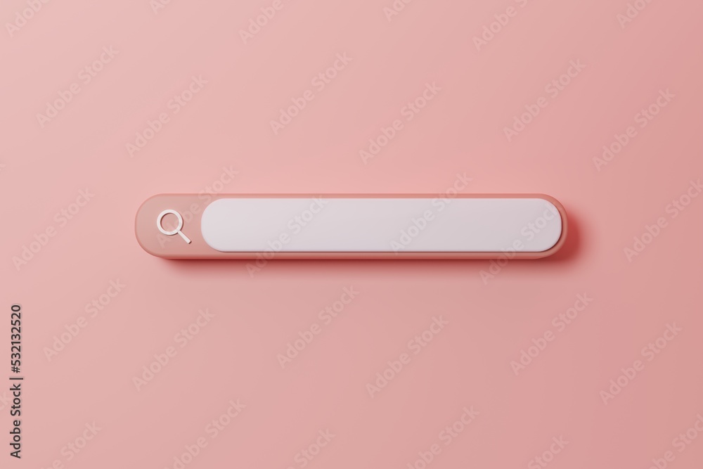 3D rendering search bar on pink background. Mock up search engine website 3D rendering search bar on pink background. Mock up search engine website