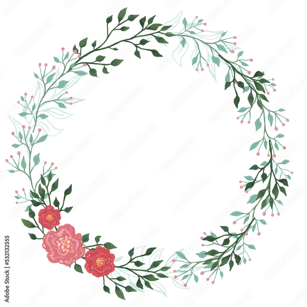 Fototapeta premium Christmas wreath hand drawn from winter plants and berries. Floral frame for text