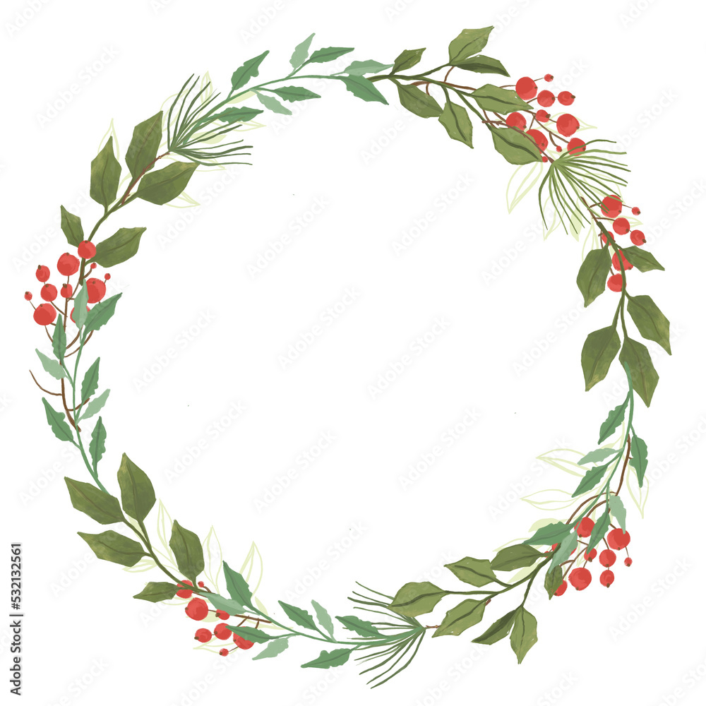 Fototapeta premium Christmas wreath with berries. Plant frame for text