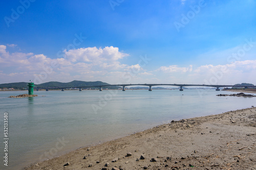 Incheon Ganghwa Choji Bridge scenery. Ganghwado landscape and blue sky.