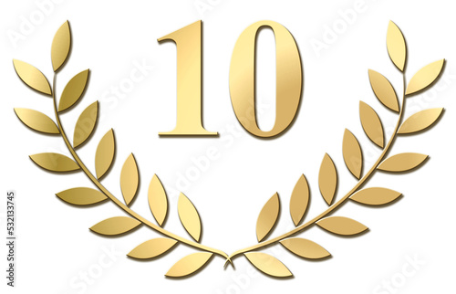 Gold laurel wreath 10 PNG isolated on a white background 