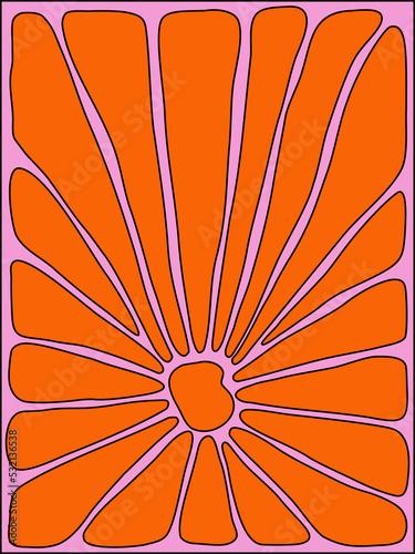 Retro floral background of the 60s-70s. Abstract colorful background. Groovy psychedelic style. Vector illustration in simple linear style - design template