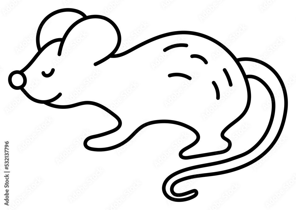 Fototapeta premium Rat. Chinese horoscope 2032. Animal symbol. Black line doodle mouse sketch