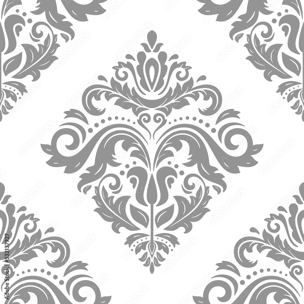 Orient silver and white vector classic pattern. Seamless abstract background with vintage elements. Orient pattern. Ornament for wallpapers and packaging
