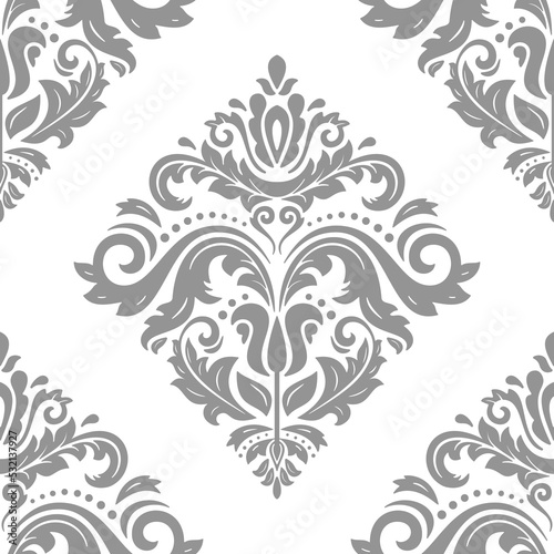 Orient silver and white vector classic pattern. Seamless abstract background with vintage elements. Orient pattern. Ornament for wallpapers and packaging
