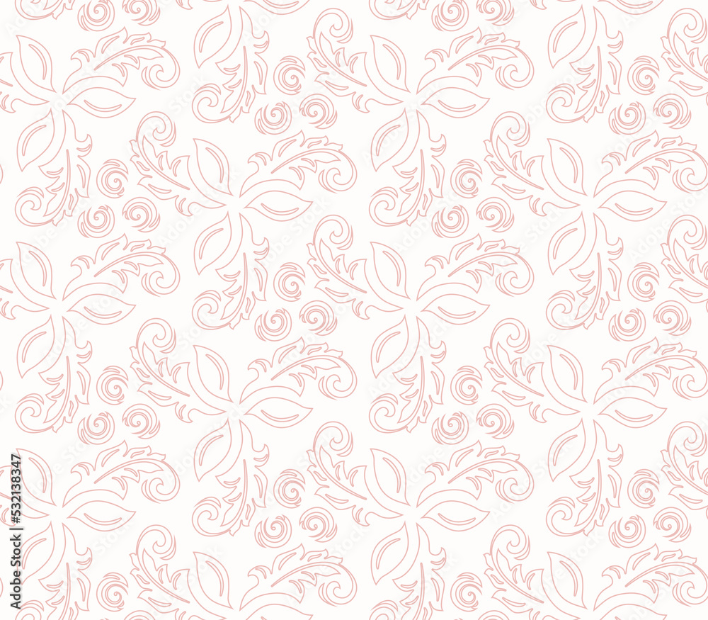 Floral vector ornament. Seamless abstract classic background with flowers. Pink and white pattern with repeating floral elements. Ornament for wallpaper and packaging